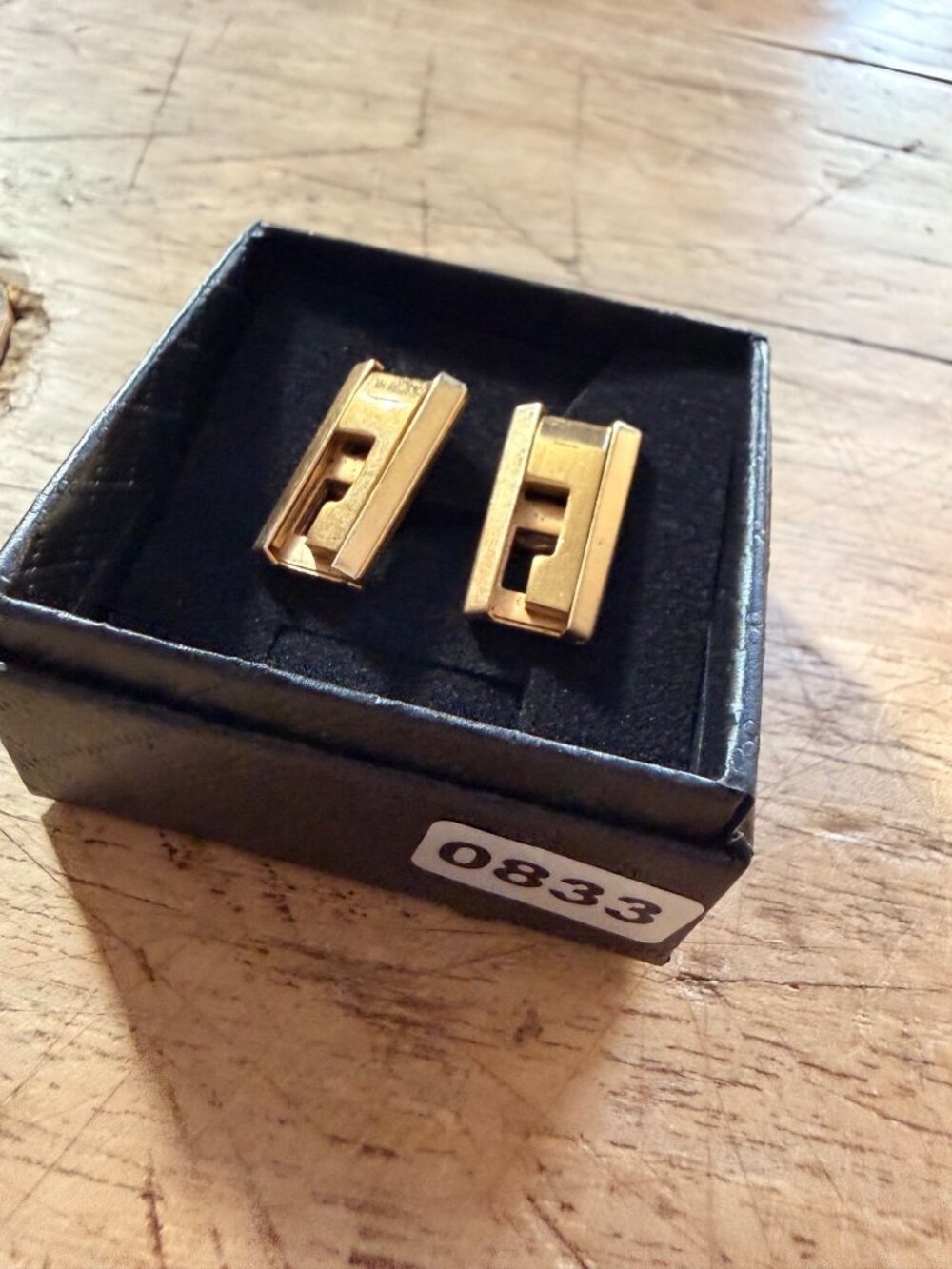 Vintage Gold Rectangular Geometric Cufflinks With Box For Men